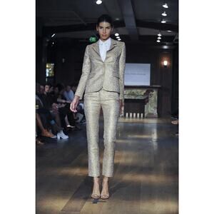 COLTON DANE Women's Gold Speckled Tweed Trouser Pants